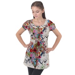 Valentine s Day Heart Artistic Psychedelic Puff Sleeve Tunic Top