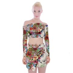 Valentine s Day Heart Artistic Psychedelic Off Shoulder Top With Mini Skirt Set