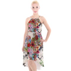 Valentine s Day Heart Artistic Psychedelic High-Low Halter Chiffon Dress 