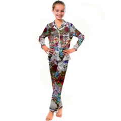 Valentine s Day Heart Artistic Psychedelic Kids  Satin Long Sleeve Pajamas Set