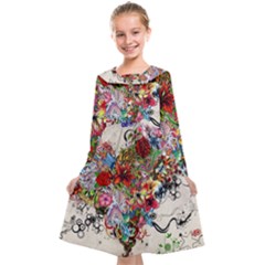 Valentine s Day Heart Artistic Psychedelic Kids  Midi Sailor Dress