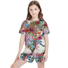 Valentine s Day Heart Artistic Psychedelic Kids  T-Shirt And Sports Shorts Set