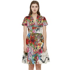 Valentine s Day Heart Artistic Psychedelic Short Sleeve Waist Detail Dress