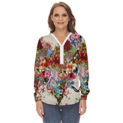 Valentine s Day Heart Artistic Psychedelic Zip Up Long Sleeve Blouse