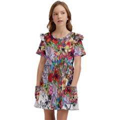 Valentine s Day Heart Artistic Psychedelic Kids  Frilly Sleeves Pocket Dress