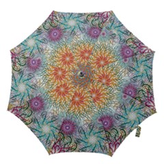 Psychedelic Flowers Yellow Abstract Psicodelia Hook Handle Umbrellas (large) by Modalart