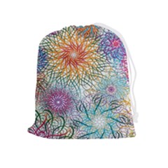 Psychedelic Flowers Yellow Abstract Psicodelia Drawstring Pouch (xl) by Modalart