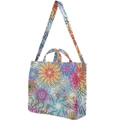 Psychedelic Flowers Yellow Abstract Psicodelia Square Shoulder Tote Bag by Modalart