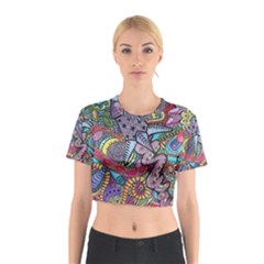 Psychedelic Flower Red Colors Yellow Abstract Psicodelia Cotton Crop Top by Modalart