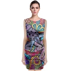 Psychedelic Flower Red Colors Yellow Abstract Psicodelia Classic Sleeveless Midi Dress