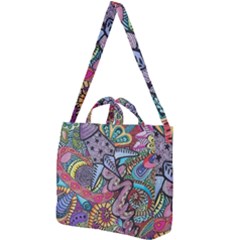Psychedelic Flower Red Colors Yellow Abstract Psicodelia Square Shoulder Tote Bag by Modalart