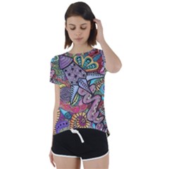 Psychedelic Flower Red Colors Yellow Abstract Psicodelia Short Sleeve Open Back T-shirt