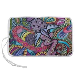 Psychedelic Flower Red Colors Yellow Abstract Psicodelia Pen Storage Case (m) by Modalart