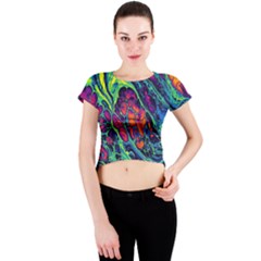 Color Colorful Geoglyser Abstract Holographic Crew Neck Crop Top by Modalart