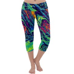 Color Colorful Geoglyser Abstract Holographic Capri Yoga Leggings by Modalart