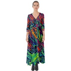 Color Colorful Geoglyser Abstract Holographic Button Up Boho Maxi Dress by Modalart