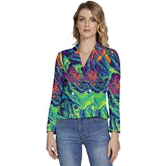 Color Colorful Geoglyser Abstract Holographic Women s Long Sleeve Revers Collar Cropped Jacket by Modalart