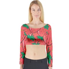 Texture Sweet Strawberry Dessert Food Summer Pattern Long Sleeve Crop Top