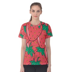 Texture Sweet Strawberry Dessert Food Summer Pattern Women s Cotton T-shirt