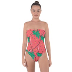 Texture Sweet Strawberry Dessert Food Summer Pattern Tie Back One Piece Swimsuit by Sarkoni