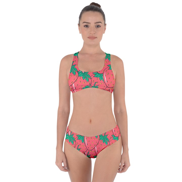 Texture Sweet Strawberry Dessert Food Summer Pattern Criss Cross Bikini Set