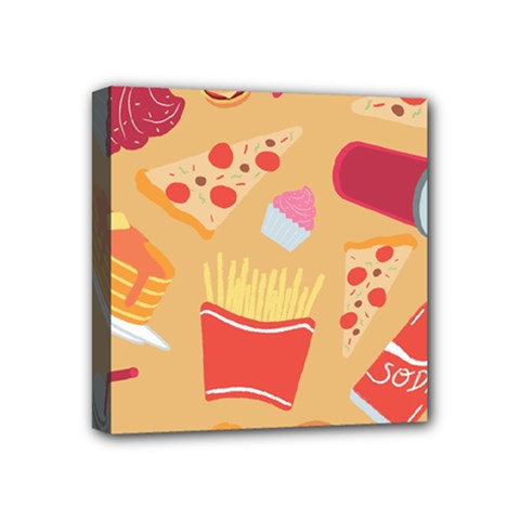 Fast Junk Food  Pizza Burger Cool Soda Pattern Mini Canvas 4  X 4  (stretched)