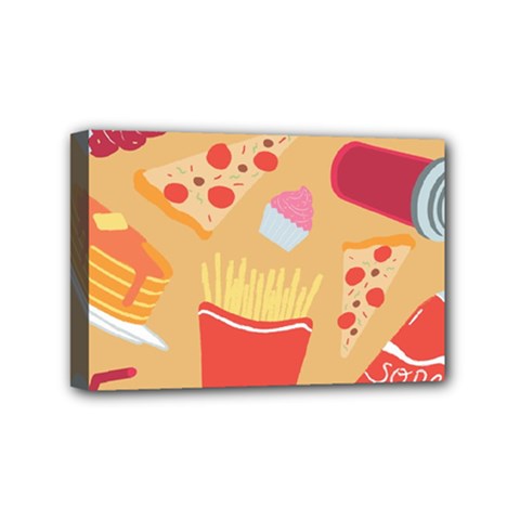 Fast Junk Food  Pizza Burger Cool Soda Pattern Mini Canvas 6  X 4  (stretched)