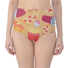 Fast Junk Food  Pizza Burger Cool Soda Pattern Classic High-waist Bikini Bottoms