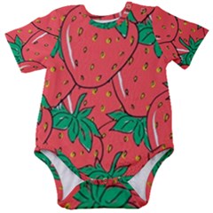 Texture Sweet Strawberry Dessert Food Summer Pattern Baby Short Sleeve Bodysuit by Sarkoni