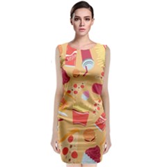 Fast Junk Food  Pizza Burger Cool Soda Pattern Sleeveless Velvet Midi Dress