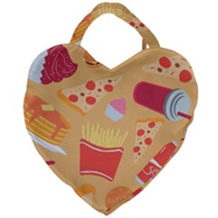 Fast Junk Food  Pizza Burger Cool Soda Pattern Giant Heart Shaped Tote