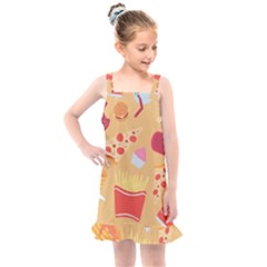 Fast Junk Food  Pizza Burger Cool Soda Pattern Kids  Overall Dress