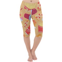 Fast Junk Food  Pizza Burger Cool Soda Pattern Lightweight Velour Cropped Yoga Leggings by Sarkoni