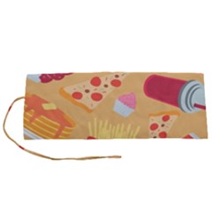 Fast Junk Food  Pizza Burger Cool Soda Pattern Roll Up Canvas Pencil Holder (s) by Sarkoni
