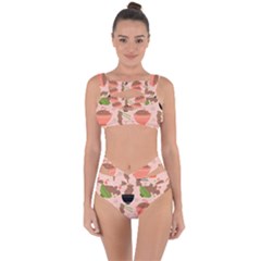 Doodle Yakisoba Seamless Pattern Bandaged Up Bikini Set 