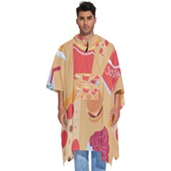 Fast Junk Food  Pizza Burger Cool Soda Pattern Men s Hooded Rain Ponchos by Sarkoni