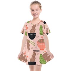 Doodle Yakisoba Seamless Pattern Kids  Smock Dress