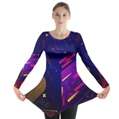 Vector Design Gamming Sytle Retro Art Pattern Long Sleeve Tunic 