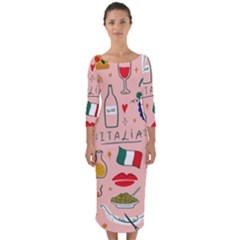 Food Pattern Italia Quarter Sleeve Midi Bodycon Dress