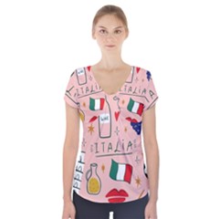 Food Pattern Italia Short Sleeve Front Detail Top