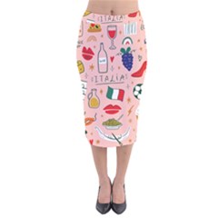 Food Pattern Italia Velvet Midi Pencil Skirt