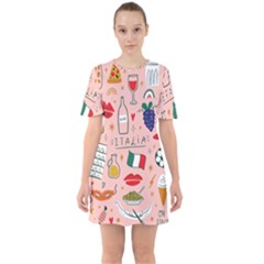 Food Pattern Italia Sixties Short Sleeve Mini Dress