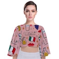 Food Pattern Italia Tie Back Butterfly Sleeve Chiffon Top