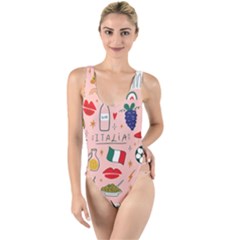 Food Pattern Italia High Leg Strappy Swimsuit