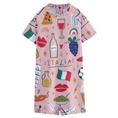 Food Pattern Italia Kids  Boyleg Half Suit Swimwear