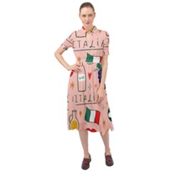 Food Pattern Italia Keyhole Neckline Chiffon Dress