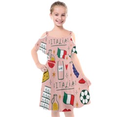 Food Pattern Italia Kids  Cut Out Shoulders Chiffon Dress