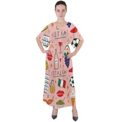 Food Pattern Italia V-Neck Boho Style Maxi Dress