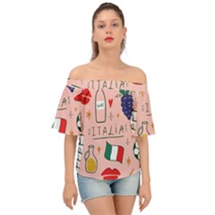 Food Pattern Italia Off Shoulder Short Sleeve Top