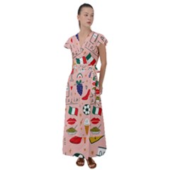 Food Pattern Italia Flutter Sleeve Maxi Dress